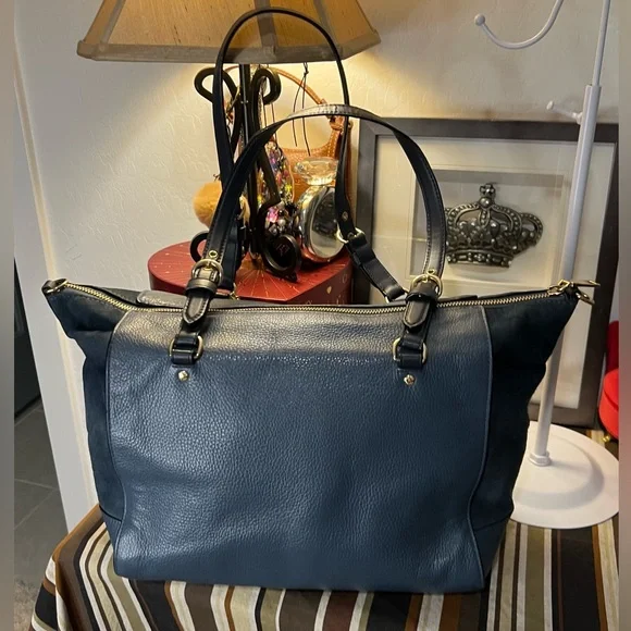 Coach 2021 Kleo Carryall Satchel Pebbled Leather and Suede Denim Blue - Picture 9 of 16